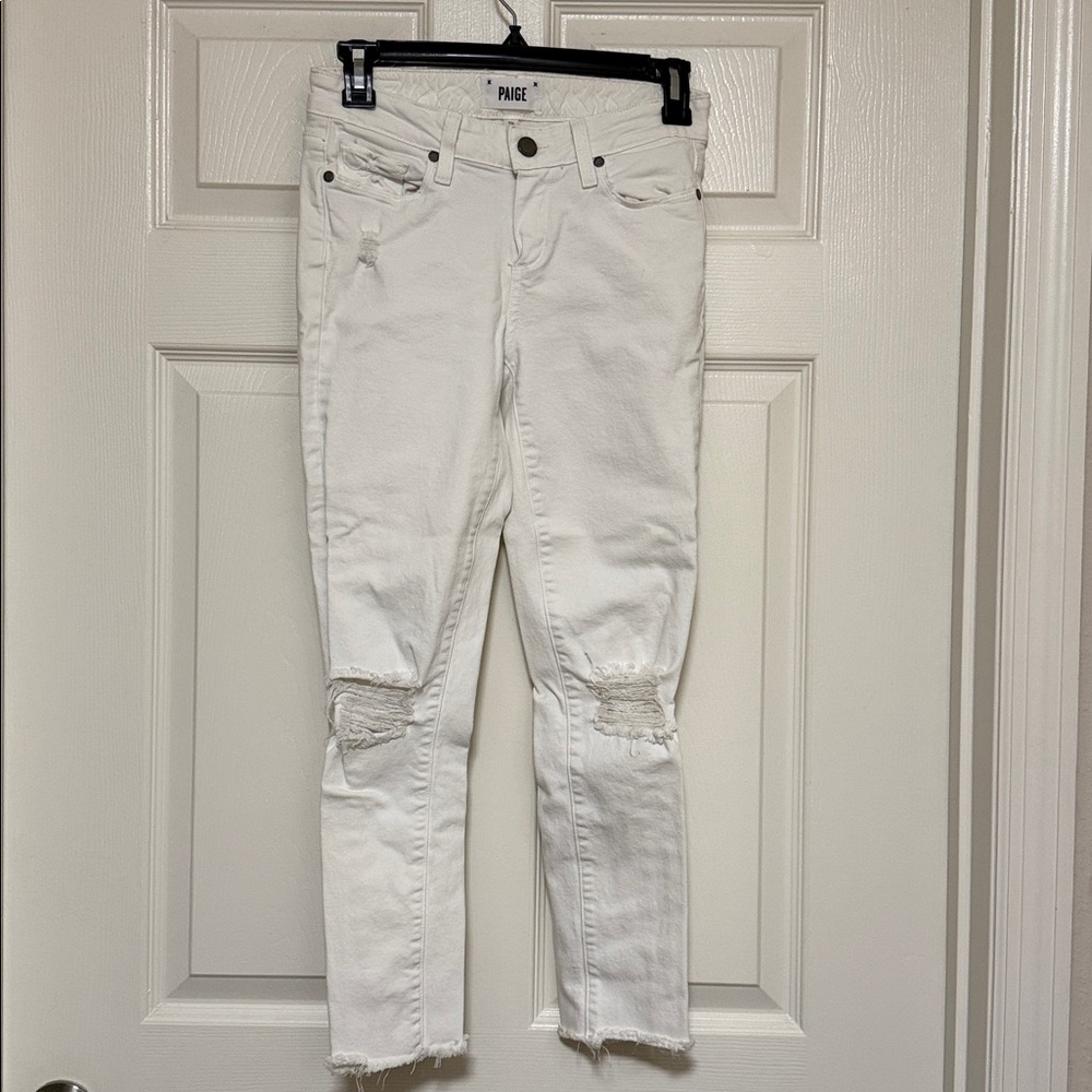 Paige Denim White Distressed Skinny Jeans - Size 26